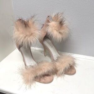 Jeffrey Campbell fur suede pink strapy heel